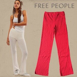 FP One by Free People Ona Lace Flare WideLeg Bootcut Lace Floral Pants Berry Red